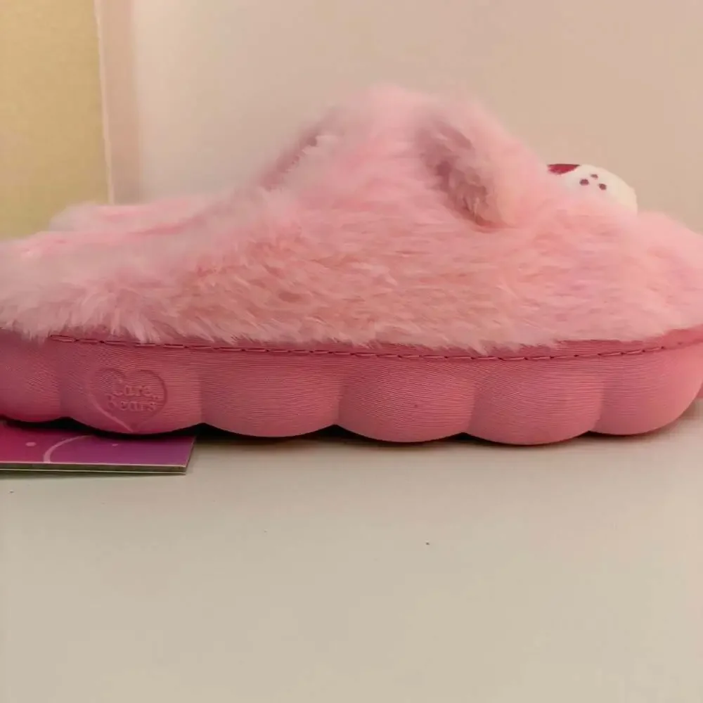 Care Bears Pink Fuzzy Memory Foam Kids Slippers Size 4/5